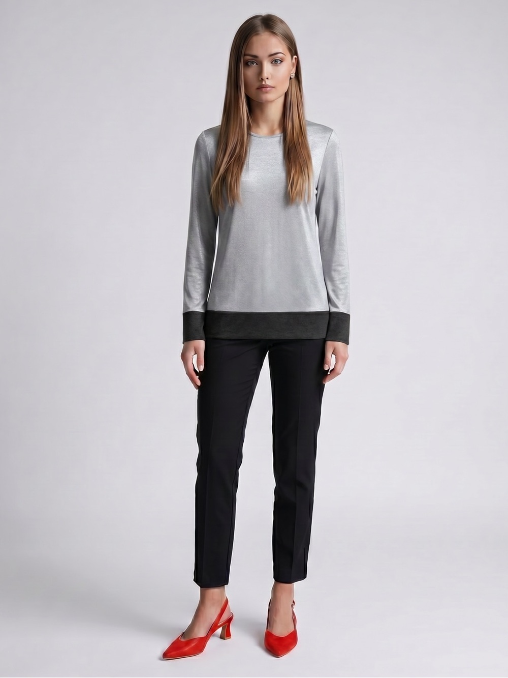 🌻Vince. Silver/Gray Black Color Block Long Sleeve Lightweight Top Size Small